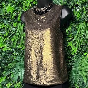 Massimo Dutti Top Size S Sequin Tank Sleeveless‎ Gold Sparkle Party Top 3075
